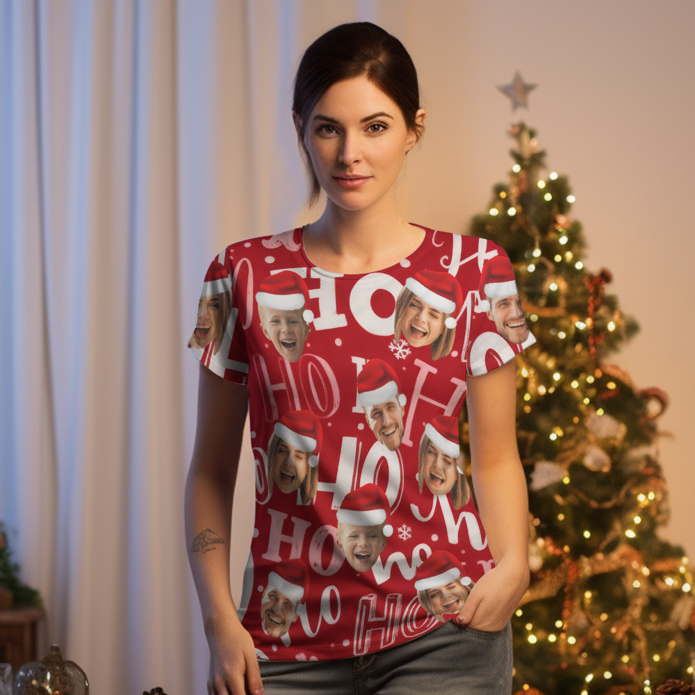 Custom Face T-shirt Personalized Personalized Photo Xmas Leds Unisex T-shirts Merry Christmas - PhotoBoxer