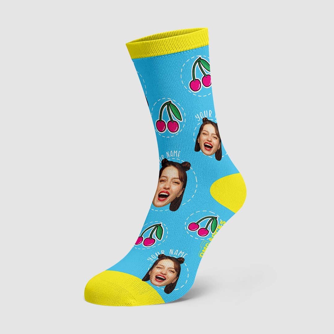Color Cherry Photo Name Socks - PhotoBoxer