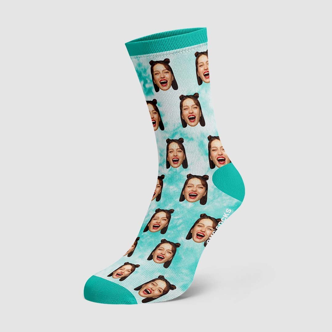 Color Tie Dye Custom Face Socks - PhotoBoxer
