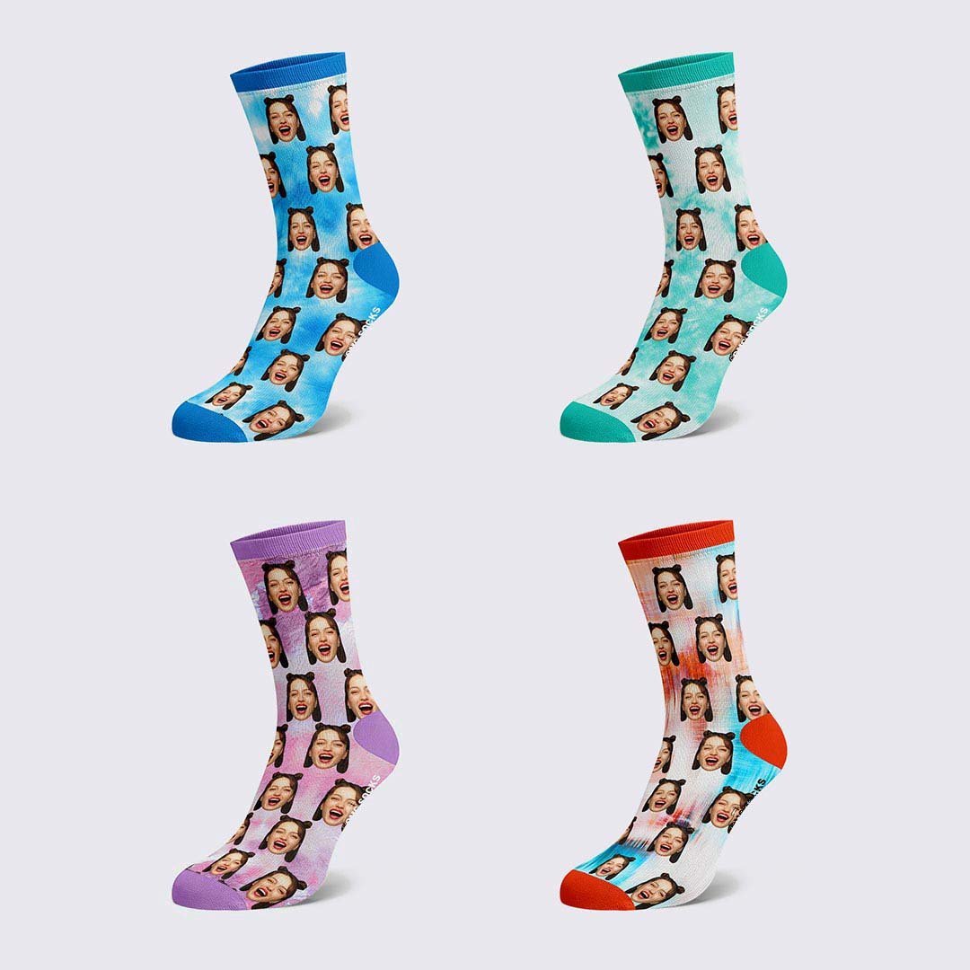 Color Tie Dye Custom Face Socks - PhotoBoxer