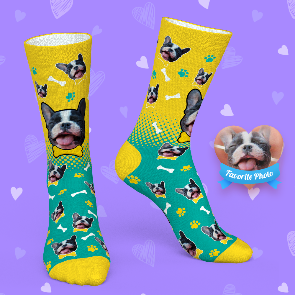 Custom Socks Dog Gradient Color Socks Pet Face On Socks - PhotoBoxer