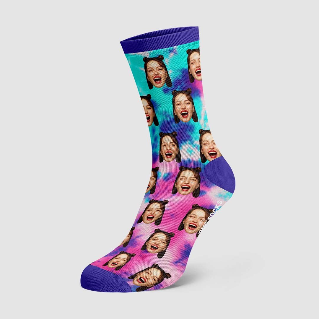 Color Tie Dye Custom Face Socks - PhotoBoxer