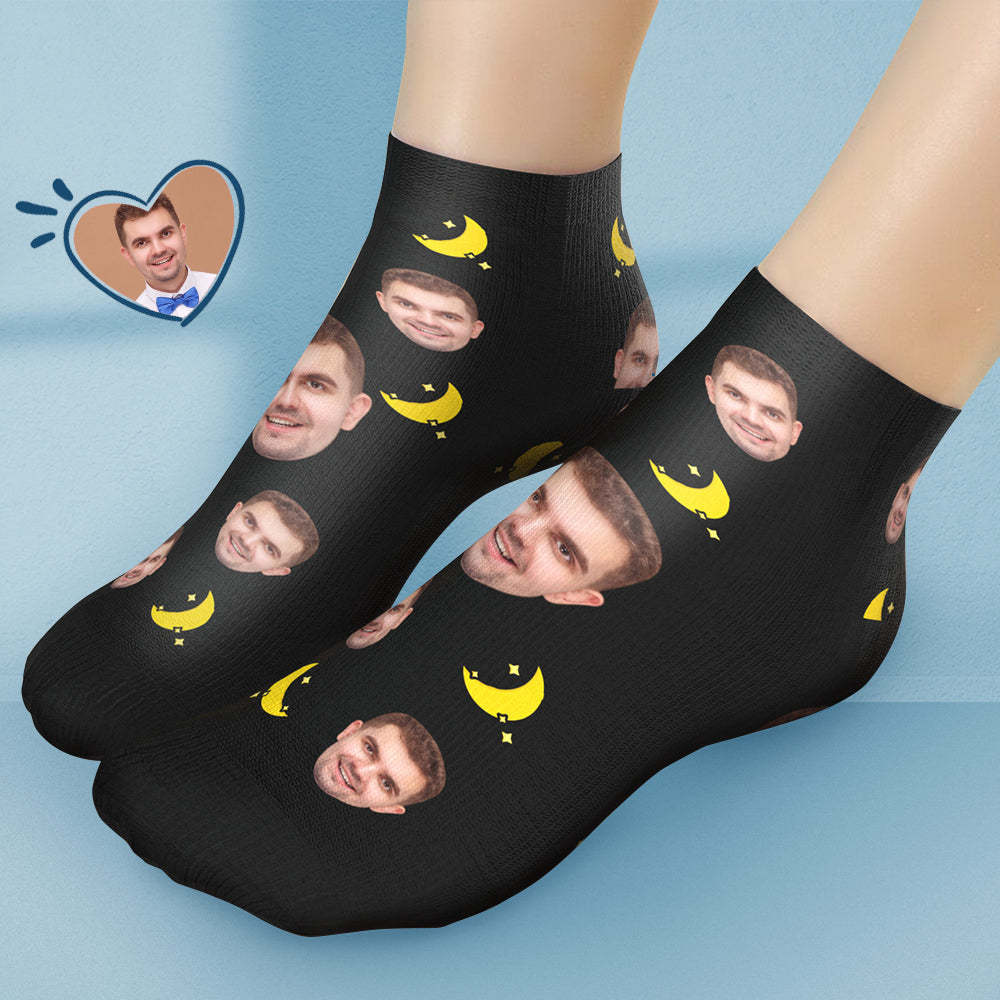 Custom Short Face Socks Personalised Photo Ankle Socks Summer Gifts - Moon