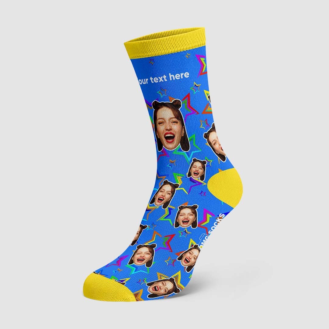 Custom Color stars Photo On Socks - PhotoBoxer