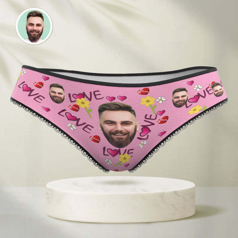 Custom Face Women's Panties Personalised Photo Underwear Hearts and Flowers Gigts For Lover