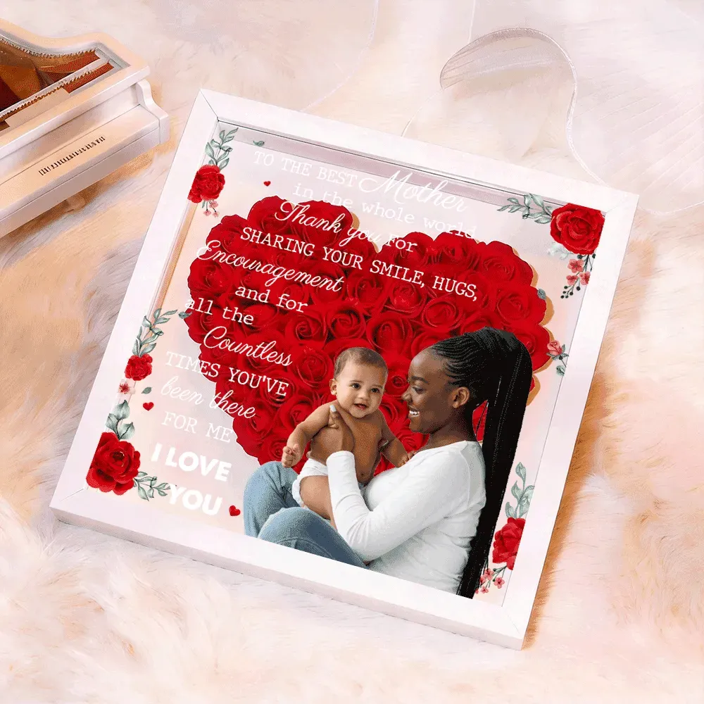 Personalized Flower Shadow Box with Light, Custom Photo & Name Gift For Mom, Gift For Mother's Day - PhotoBoxer