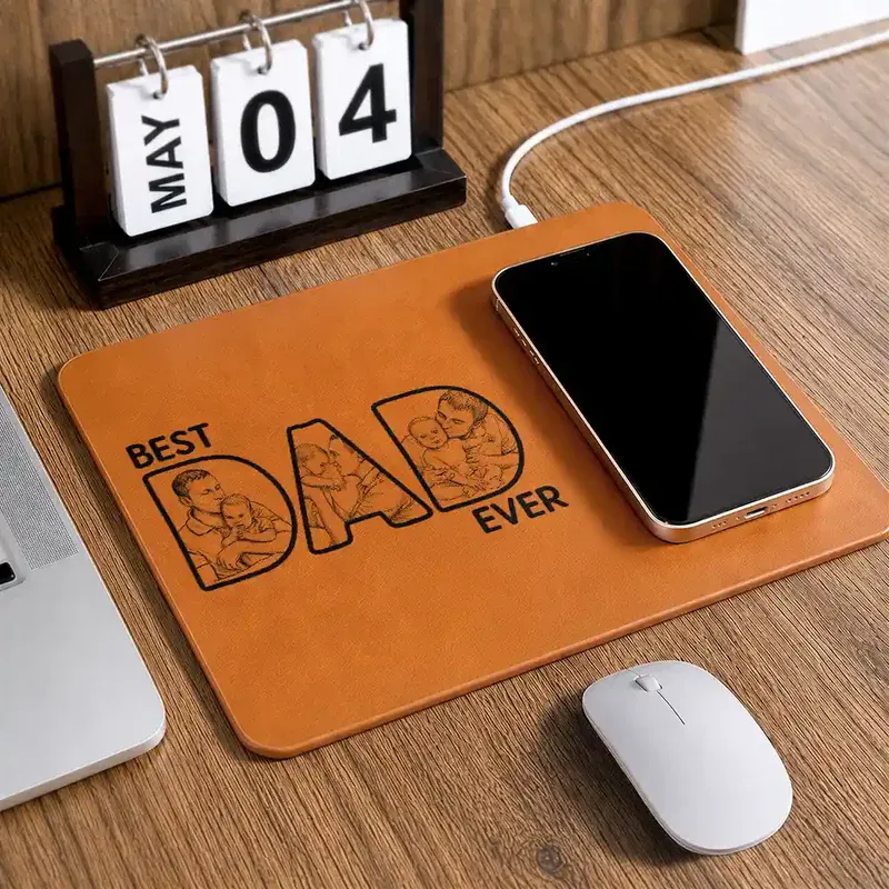 Personalized Charging Pad Dad Sketch Line Art Custom Photo Father's Day Gift For Dad - PhotoBoxer
