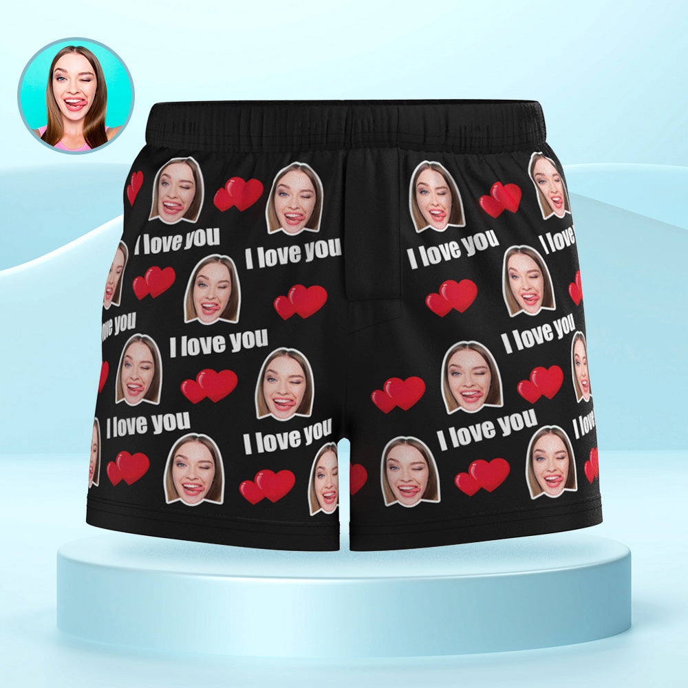 Custom Face Multicolor I Love You Boxer Shorts Personalized Photo Underwear Gift for Him