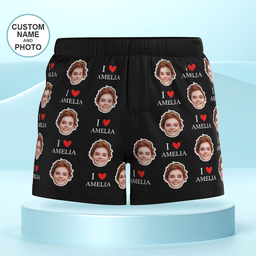 Custom Face Multicolor Boxer Shorts I Love You Personalized Photo Underwear Gift for Him