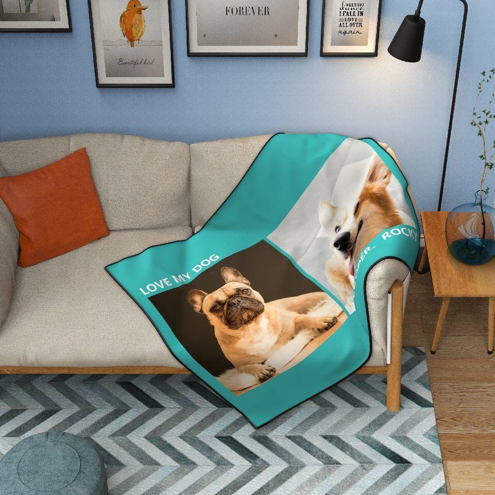Photo Blanket Personalized Pets Fleece with 2 Photos - MyPhotoSocks