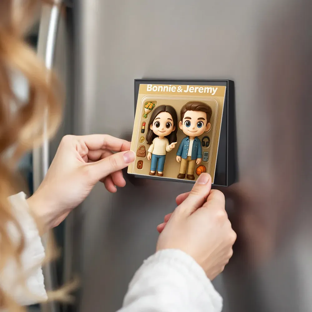 Custom Action Figure AI Photo Personalized Toy Box Art Style Music Fridge Magnets That Can Play Songs Gift for Couple - PhotoBoxer