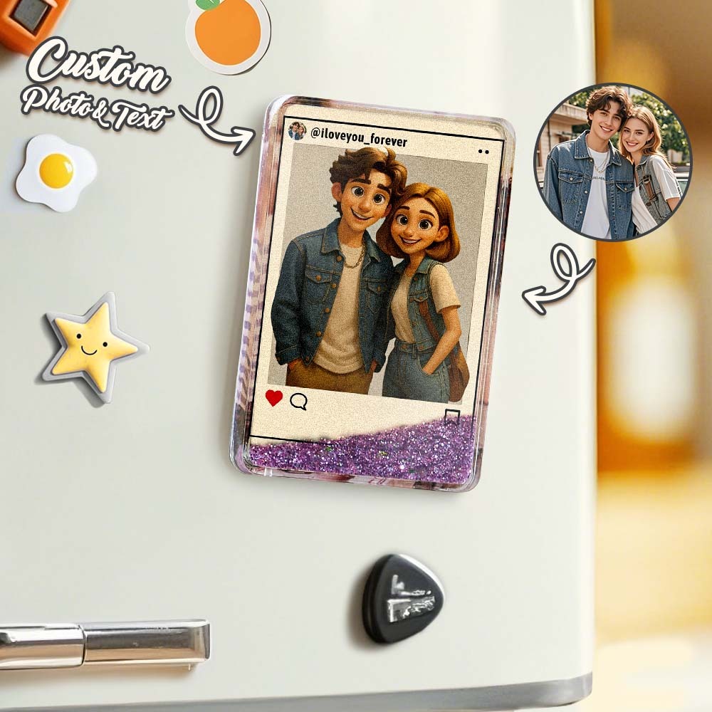 Custom Cartoon Style Art Gift Personalized Flowing Sand Acrylic Fridge Magnets Couple's Gifts Wedding Gifts - MyPhotoBoxerUk