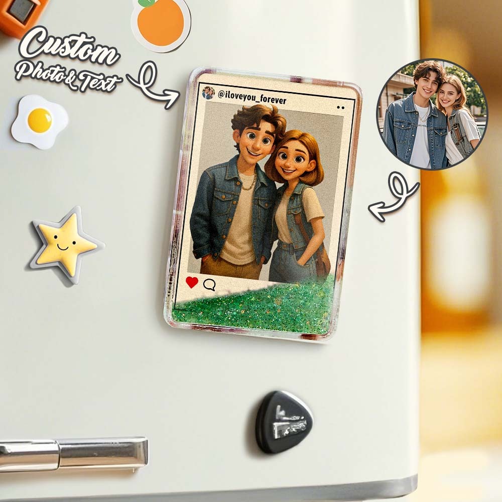 Custom Cartoon Style Art Gift Personalized Flowing Sand Acrylic Fridge Magnets Couple's Gifts Wedding Gifts - MyPhotoBoxerUk