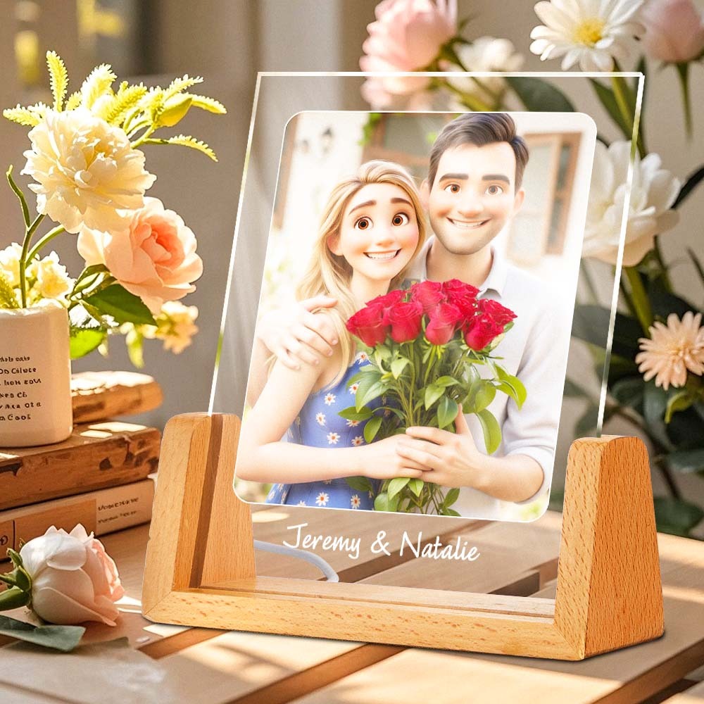 Custom Cartoon Portrait Night Light Personalized Photo Frame LED Lamp for Unique Home Decor - PhotoBoxer