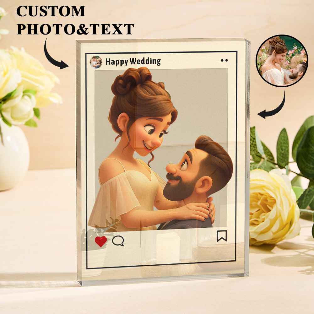 Personalized Cartoon Figure Gift Custom Acrylic Block Plaque Ornament Wedding Anniversary Birthday Festival Gift - MyPhotoBoxerUk