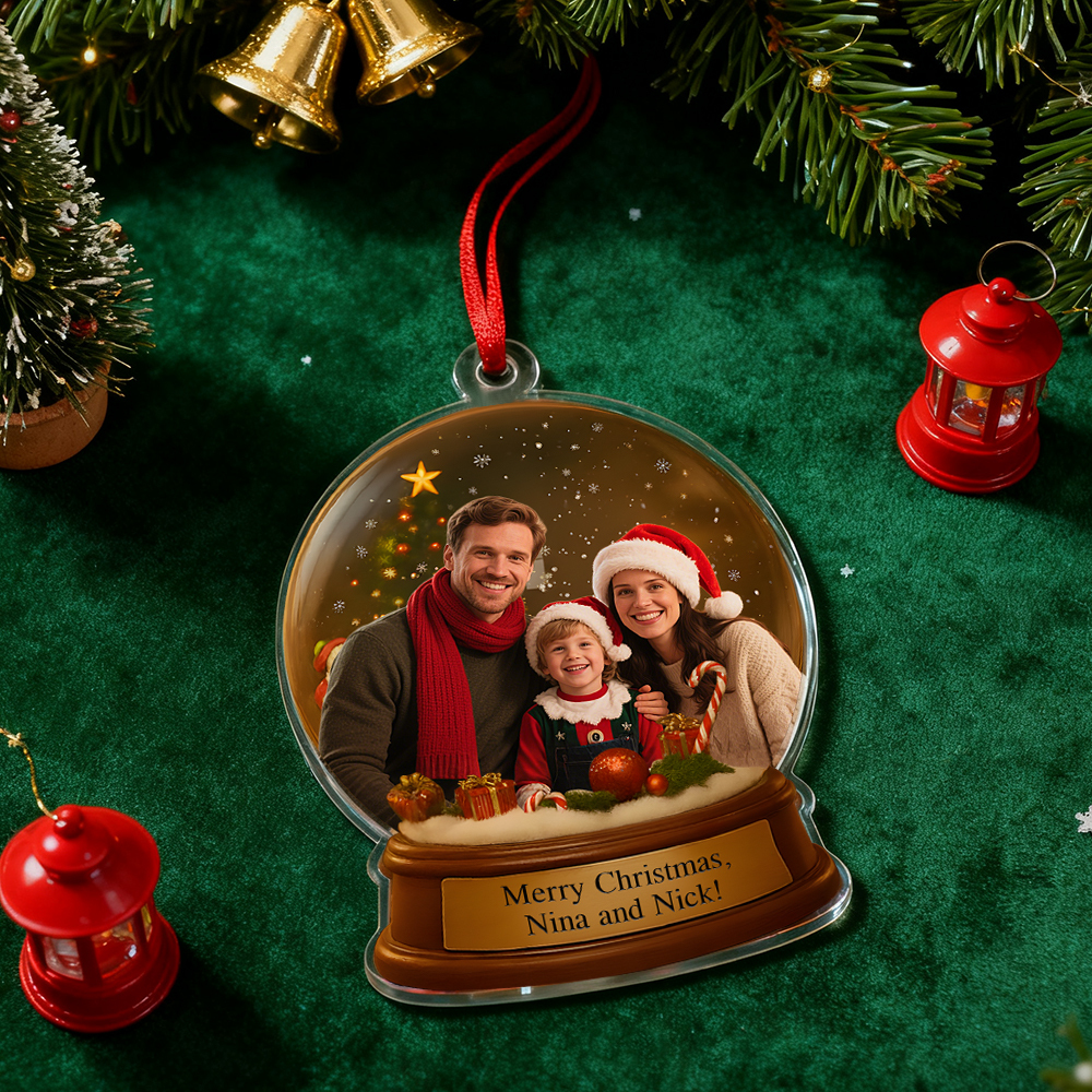 Personalized Christmas Snow Globe Ornament Best Christmas Gift for Family, Couple, Lover - PhotoBoxer