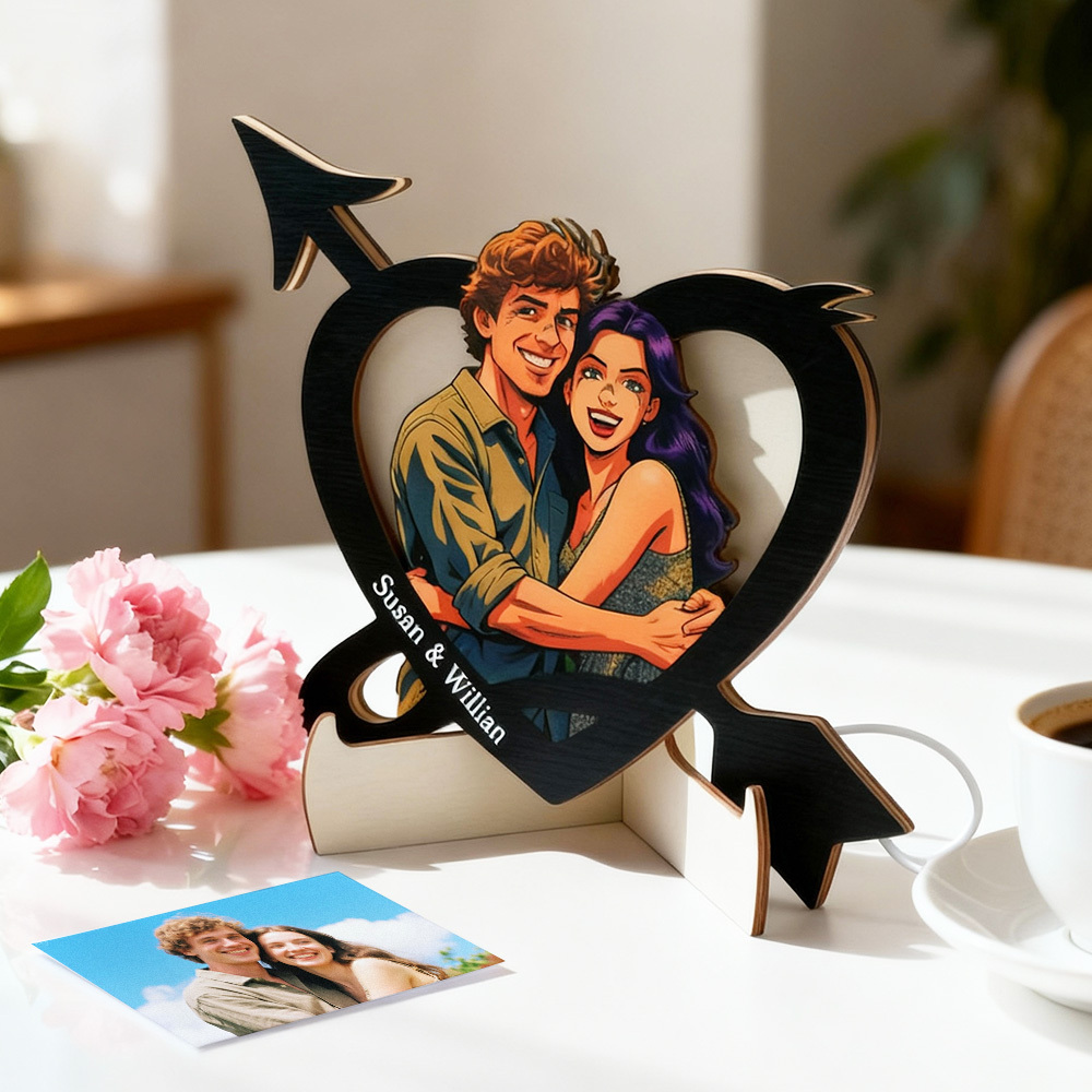 Customized Christmas Couple Cartoon Light｜Heart & Cupid Arrow Design with Personalized Names｜Romantic Holiday Gift