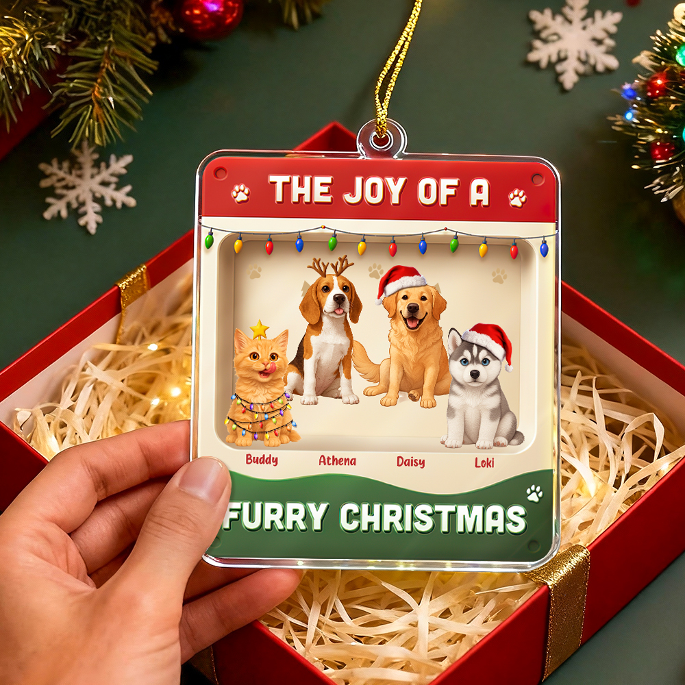 Custom Cartoon Pet Christmas Ornament | Personalized Name & Pet Design | Holiday Tree Decoration - PhotoBoxer