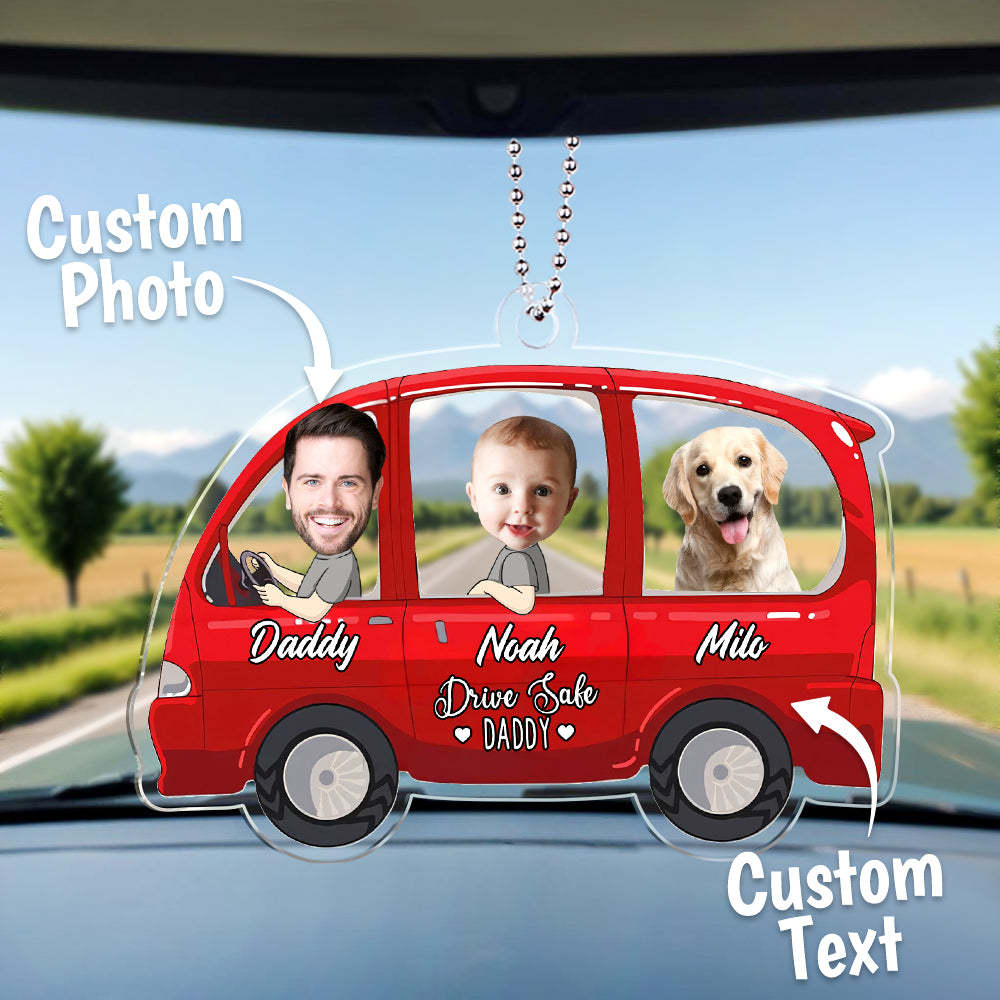 Funny Custom Photo Drive Safe Daddy Ornament For Car, Personalized Birthday Gift Idea for Daddy, Customized Baby Picture Acrylic Hanger - PhotoBoxer