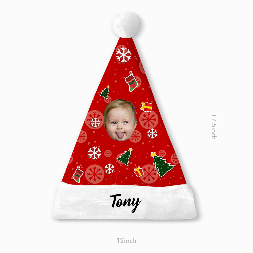 Plush Velvet My Face & Name Personalized Christmas Hat - For Man, Woman, Kid