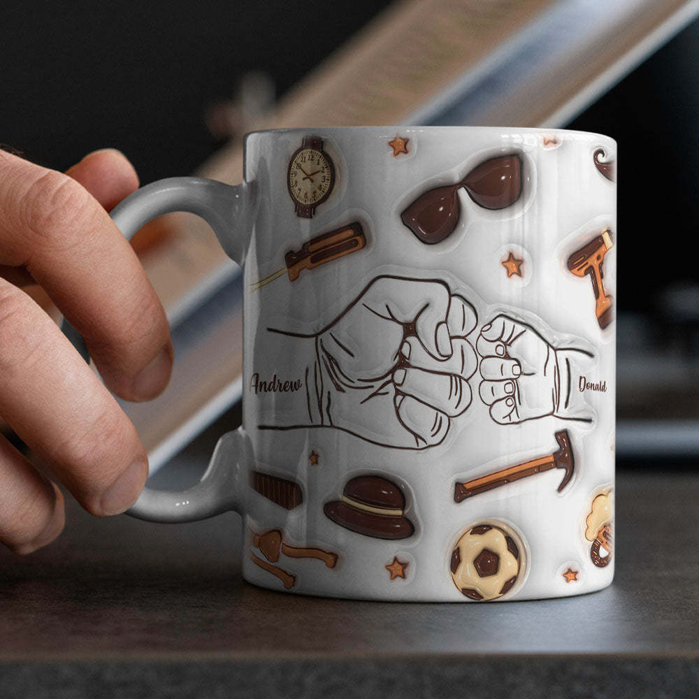 Father's Day Gifts Personalized 1-6 Kids Names Custom 3D Inflated Effect Printed Mug for Papa or Grandpa - PhotoBoxer