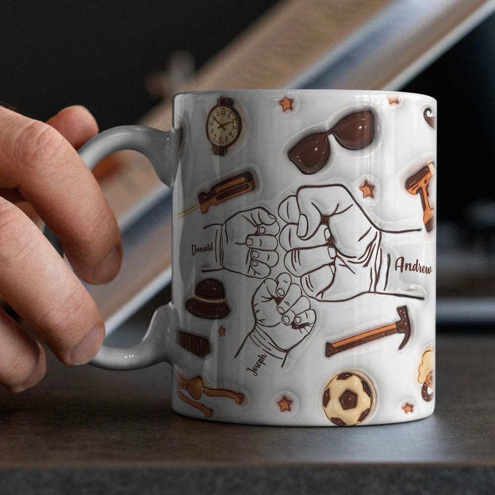Father's Day Gifts Personalized 1-6 Kids Names Custom 3D Inflated Effect Printed Mug for Papa or Grandpa - PhotoBoxer