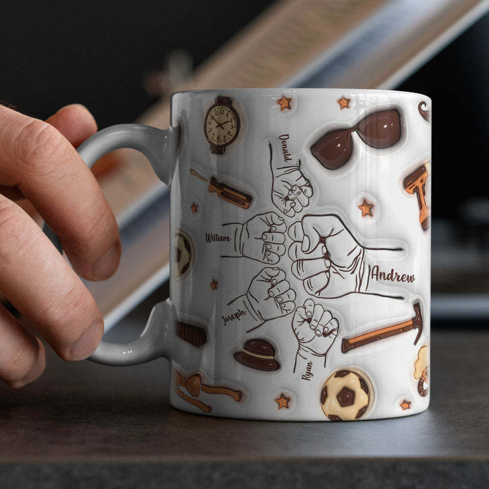 Father's Day Gifts Personalized 1-6 Kids Names Custom 3D Inflated Effect Printed Mug for Papa or Grandpa - PhotoBoxer