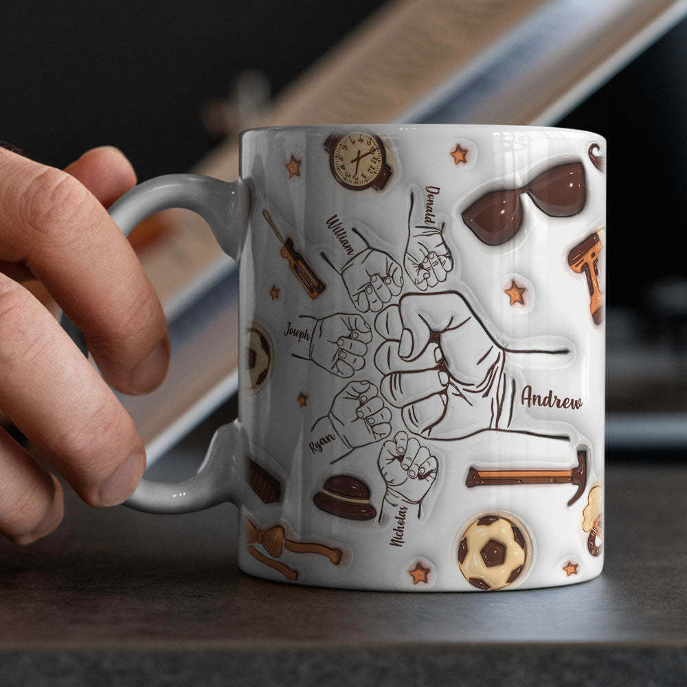 Father's Day Gifts Personalized 1-6 Kids Names Custom 3D Inflated Effect Printed Mug for Papa or Grandpa - PhotoBoxer