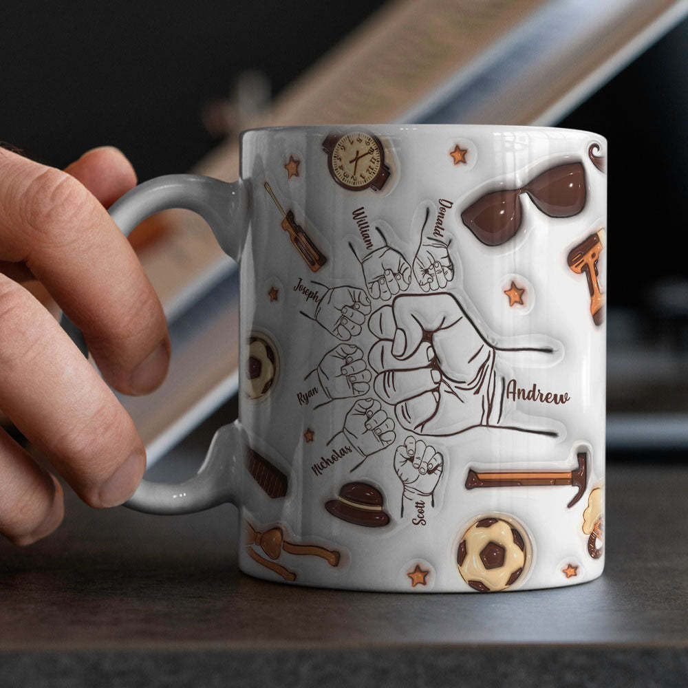 Father's Day Gifts Personalized 1-6 Kids Names Custom 3D Inflated Effect Printed Mug for Papa or Grandpa - PhotoBoxer