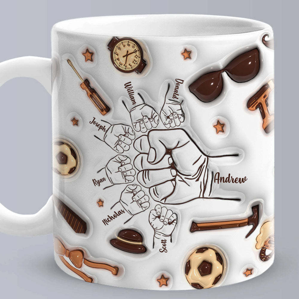 Father's Day Gifts Personalized 1-6 Kids Names Custom 3D Inflated Effect Printed Mug for Papa or Grandpa - PhotoBoxer