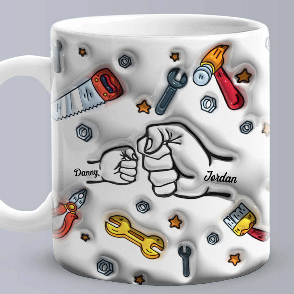 Father's Day Gifts Personalized Names Custom 3D Inflated Effect Printed Mug 1-6 Kids