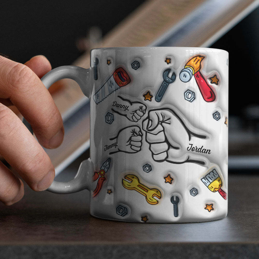 Father's Day Gifts Personalized Names Custom 3D Inflated Effect Printed Mug 1-6 Kids - PhotoBoxer