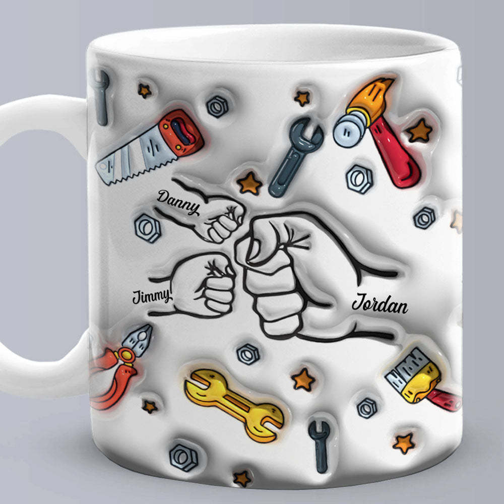 Father's Day Gifts Personalized Names Custom 3D Inflated Effect Printed Mug 1-6 Kids - PhotoBoxer