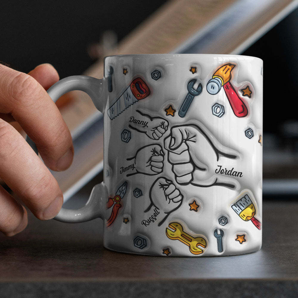 Father's Day Gifts Personalized Names Custom 3D Inflated Effect Printed Mug 1-6 Kids - PhotoBoxer