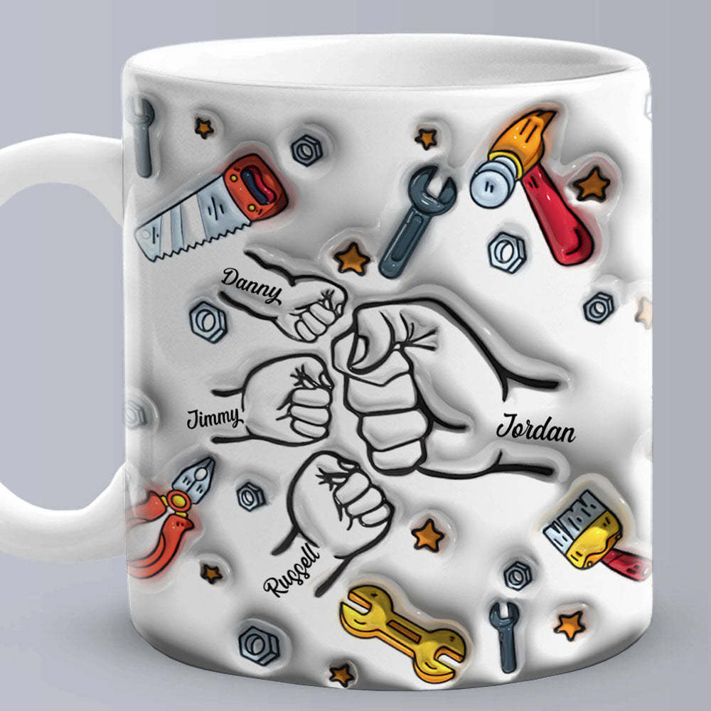 Father's Day Gifts Personalized Names Custom 3D Inflated Effect Printed Mug 1-6 Kids - PhotoBoxer