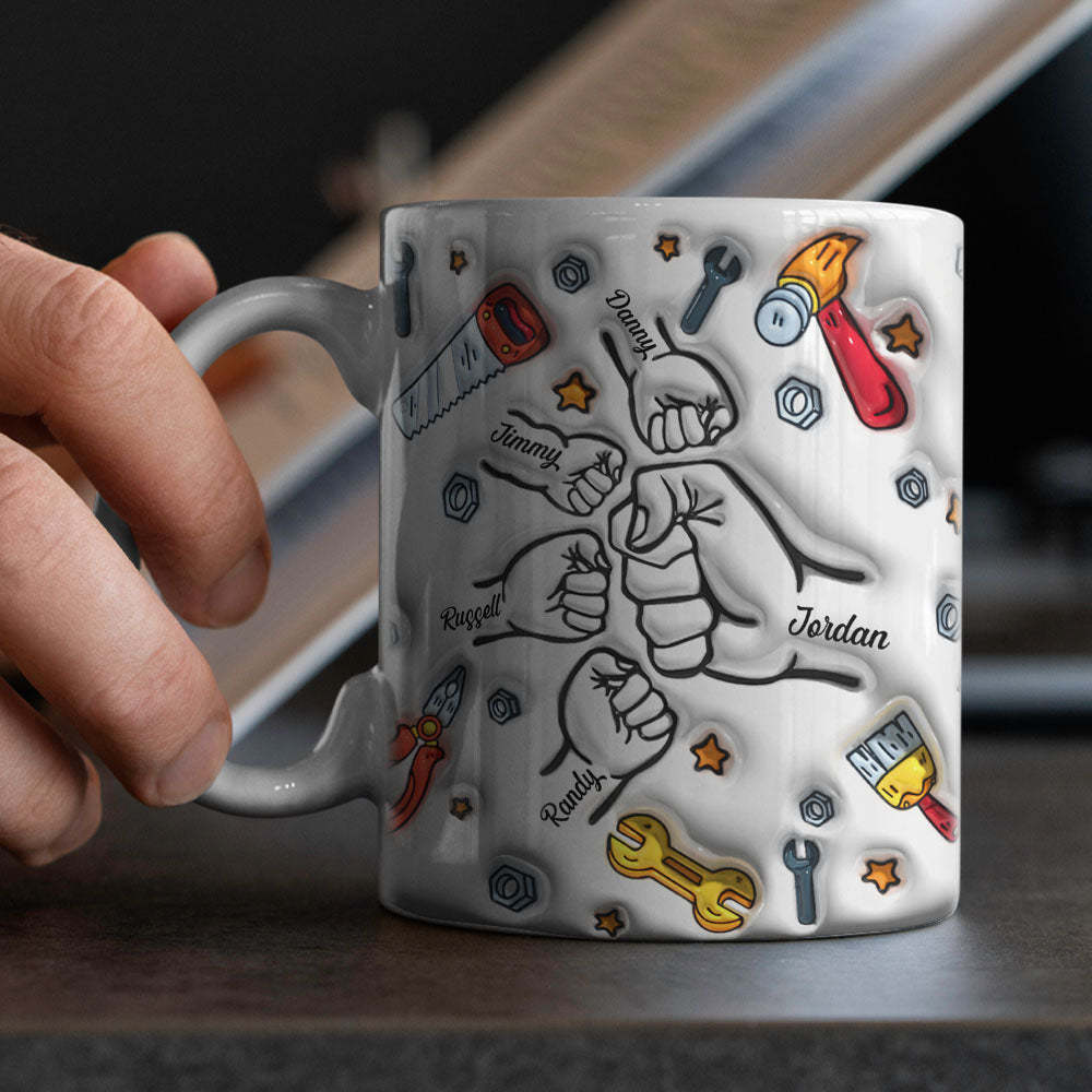 Father's Day Gifts Personalized Names Custom 3D Inflated Effect Printed Mug 1-6 Kids - PhotoBoxer