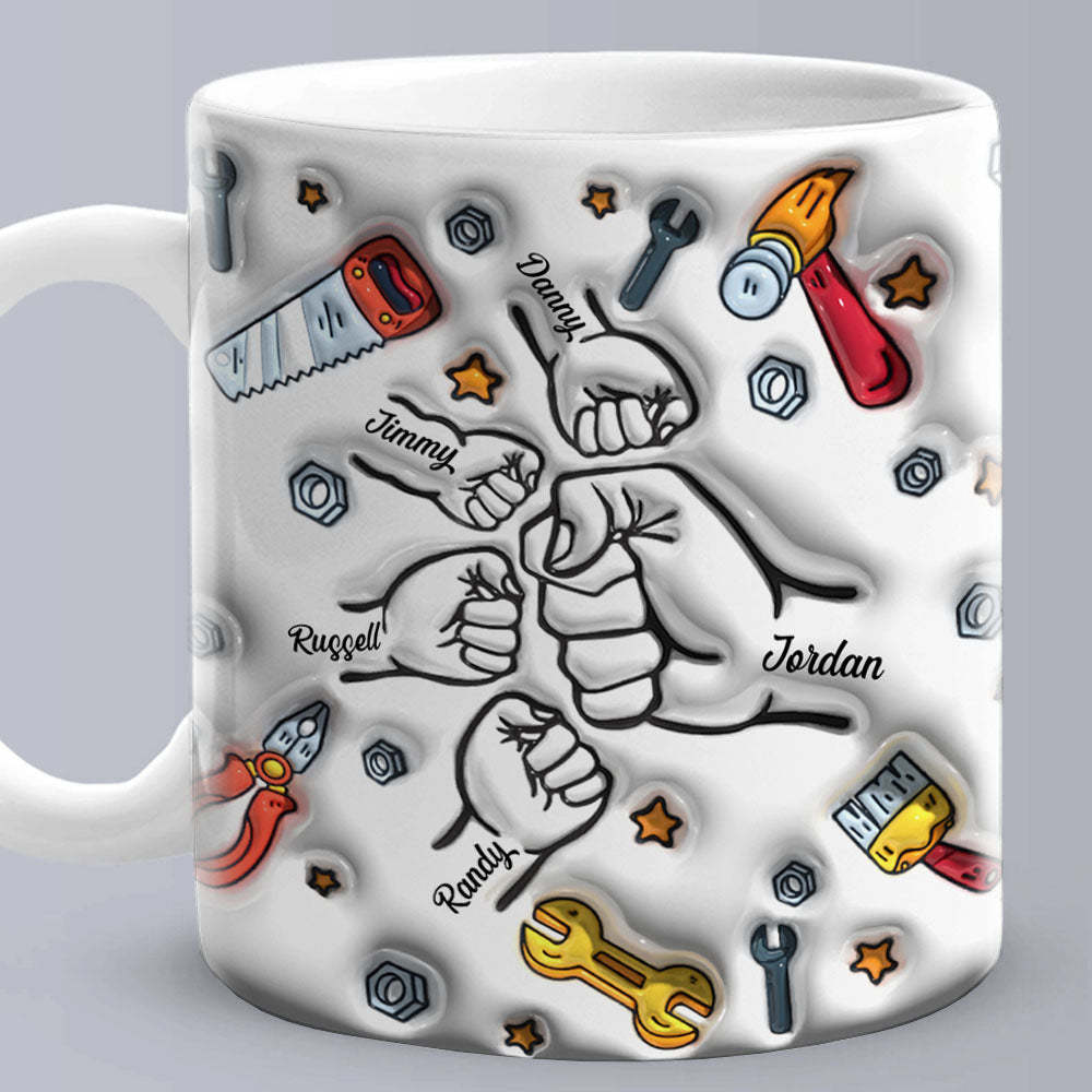 Father's Day Gifts Personalized Names Custom 3D Inflated Effect Printed Mug 1-6 Kids - PhotoBoxer