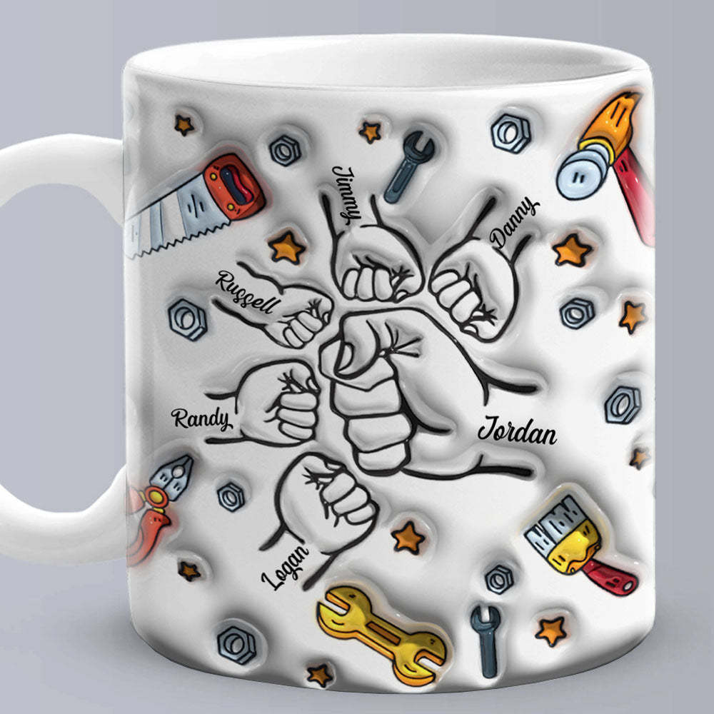 Father's Day Gifts Personalized Names Custom 3D Inflated Effect Printed Mug 1-6 Kids - PhotoBoxer