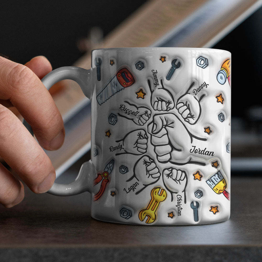 Father's Day Gifts Personalized Names Custom 3D Inflated Effect Printed Mug 1-6 Kids - PhotoBoxer