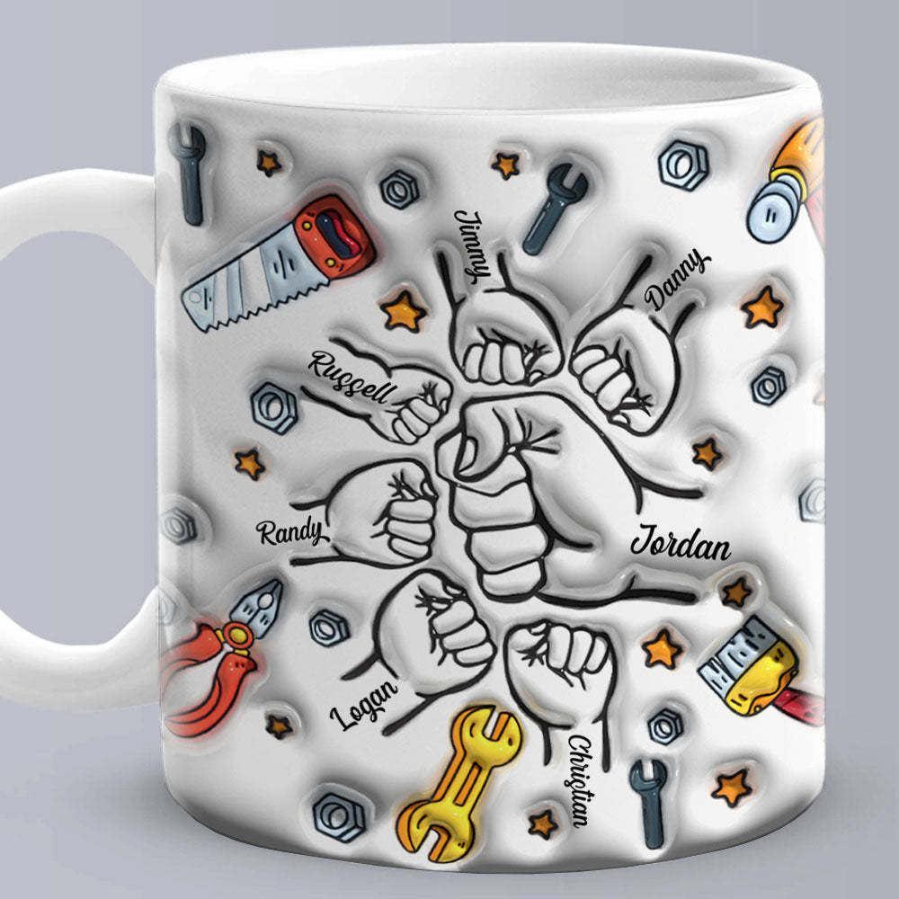 Father's Day Gifts Personalized Names Custom 3D Inflated Effect Printed Mug 1-6 Kids - PhotoBoxer