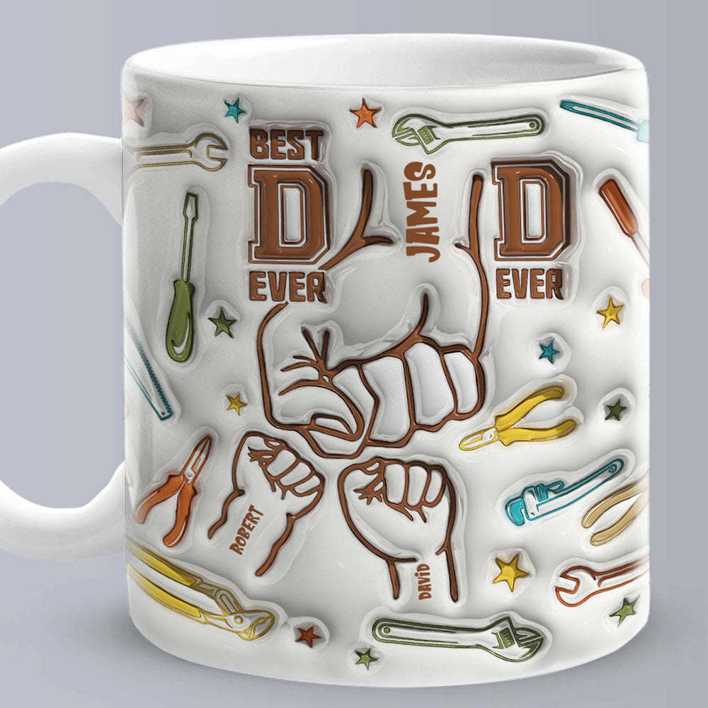 Gifts for Dad Personalized Names Custom 1-6 Kids 3D Inflated Effect Printed Mug Happy Father's Day - PhotoBoxer