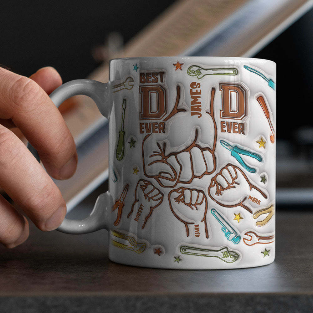Gifts for Dad Personalized Names Custom 1-6 Kids 3D Inflated Effect Printed Mug Happy Father's Day - PhotoBoxer
