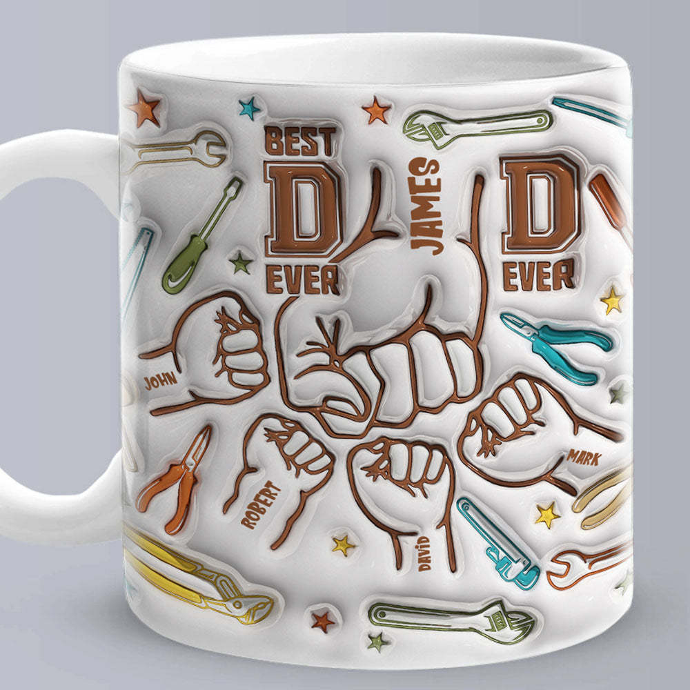 Gifts for Dad Personalized Names Custom 1-6 Kids 3D Inflated Effect Printed Mug Happy Father's Day - PhotoBoxer
