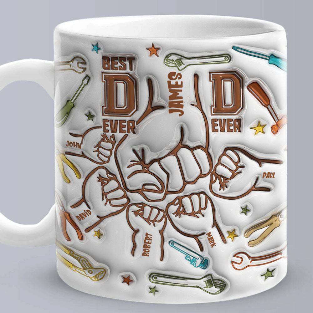 Gifts for Dad Personalized Names Custom 1-6 Kids 3D Inflated Effect Printed Mug Happy Father's Day - PhotoBoxer