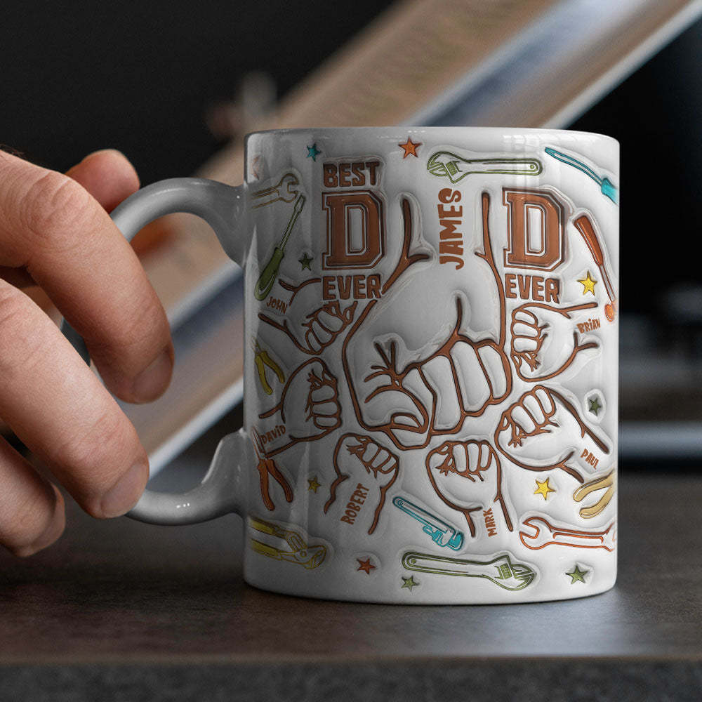 Gifts for Dad Personalized Names Custom 1-6 Kids 3D Inflated Effect Printed Mug Happy Father's Day - PhotoBoxer