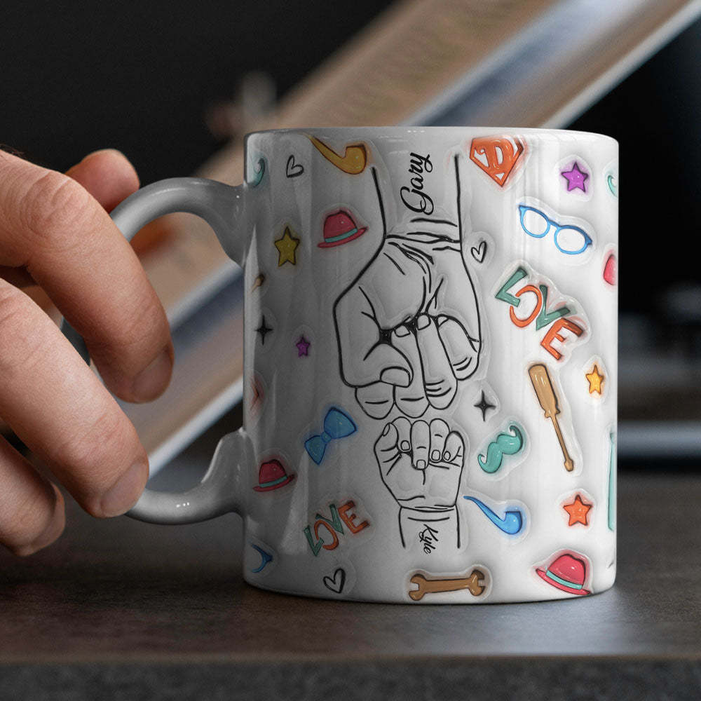Gifts for Dad Custom 1-6 Kids Personalized Names 3D Inflated Effect Printed Mug Father's Day Gifts - PhotoBoxer