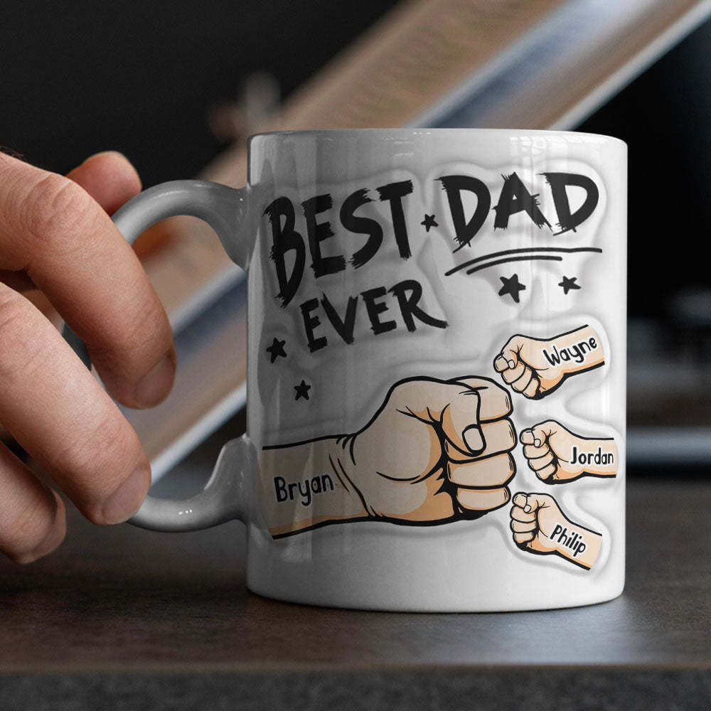 Father's Day Gifts Custom 1-6 Kids Personalized Names 3D Inflated Effect Printed Coffee Mug You are My Best Dad - PhotoBoxer