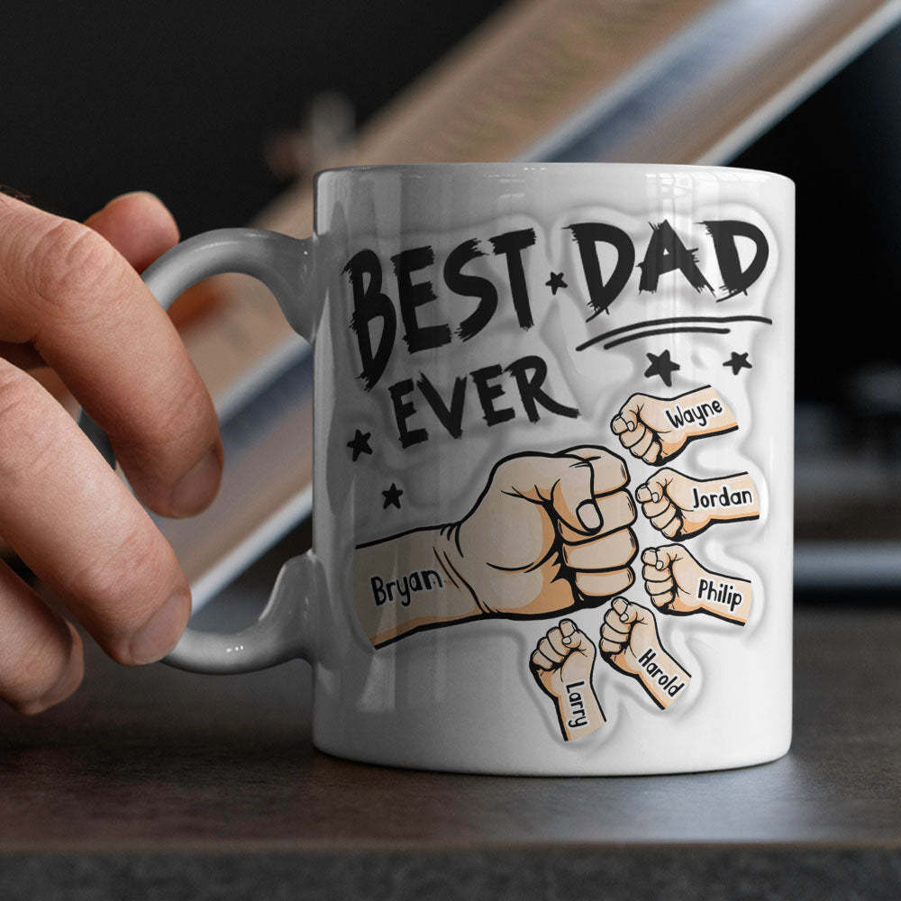Father's Day Gifts Custom 1-6 Kids Personalized Names 3D Inflated Effect Printed Coffee Mug You are My Best Dad - PhotoBoxer
