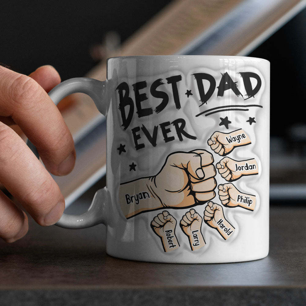 Father's Day Gifts Custom 1-6 Kids Personalized Names 3D Inflated Effect Printed Coffee Mug You are My Best Dad - PhotoBoxer