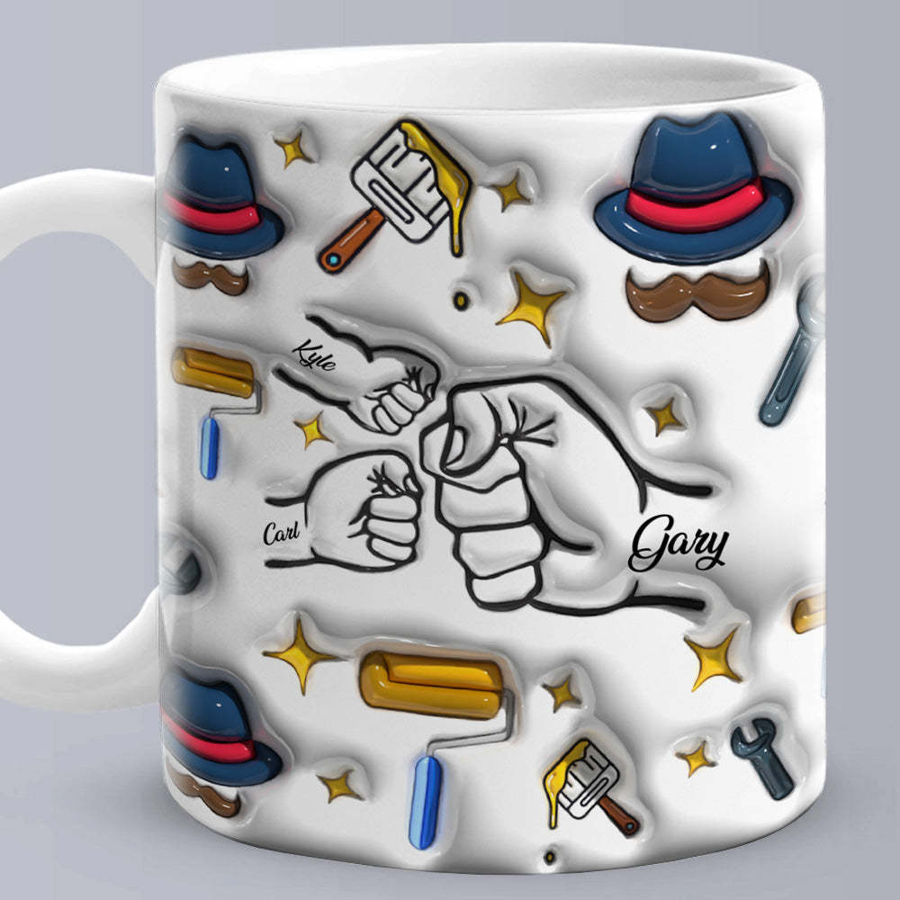 Father's Day Gifts Custom 1-6 Kids Personalized Names 3D Inflated Effect Printed Coffee Mug - PhotoBoxer